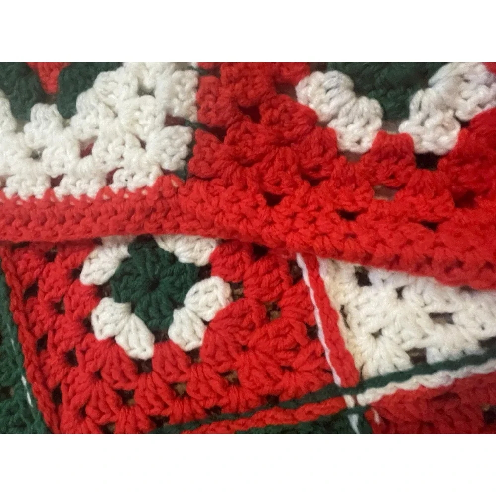Handmade Crochet Christmas Afghan Throw Granny Square Blanket 35